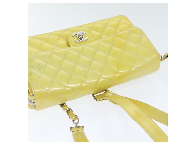 CHANEL Matelassé Rucksack Lackleder Gelb Silber CC Auth 89374 - Ansicht 6