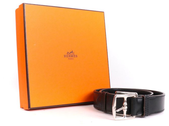 HERMÈS - Hermès Etrivière Gürtel aus schwarzem Leder (Größe 75) - Ansicht 7