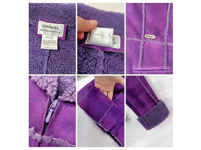 Giacca Chanel in pelle scamosciata e lana viola Viola scuro - vista 10