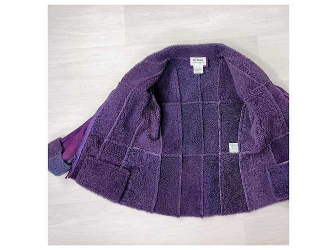 Giacca Chanel in pelle scamosciata e lana viola Viola scuro - vista 5