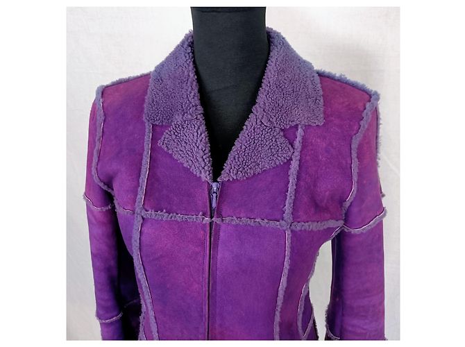 Giacca Chanel in pelle scamosciata e lana viola Viola scuro - vista 6