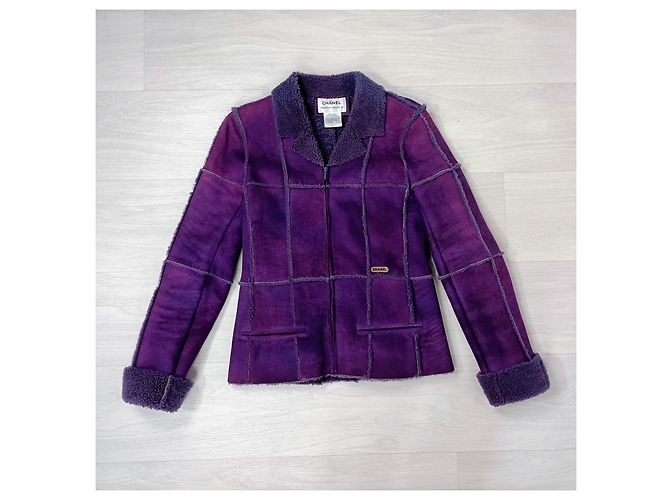 Giacca Chanel in pelle scamosciata e lana viola Viola scuro - vista 7