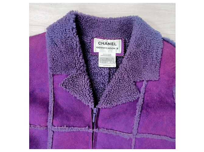Giacca Chanel in pelle scamosciata e lana viola Viola scuro - vista 8