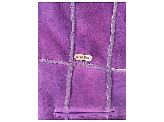 Giacca Chanel in pelle scamosciata e lana viola Viola scuro - vista 9
