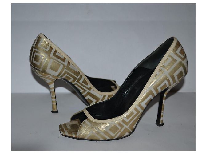 Gianni Versace High Heels Weiß und Gold Leder Größe 38 Golden - Ansicht 2