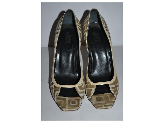 Gianni Versace High Heels Weiß und Gold Leder Größe 38 Golden - Ansicht 3