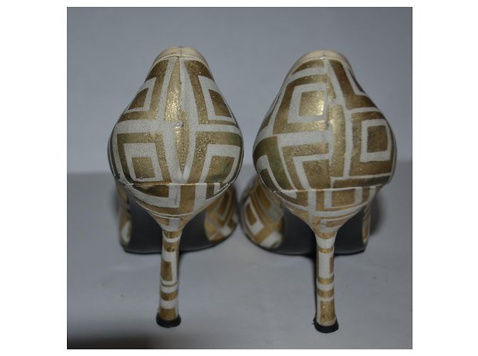 Gianni Versace High Heels Weiß und Gold Leder Größe 38 Golden - Ansicht 4
