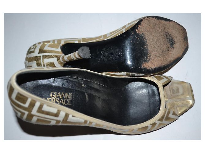 Gianni Versace High Heels Weiß und Gold Leder Größe 38 Golden - Ansicht 6