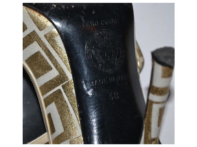 Gianni Versace High Heels Weiß und Gold Leder Größe 38 Golden - Ansicht 8