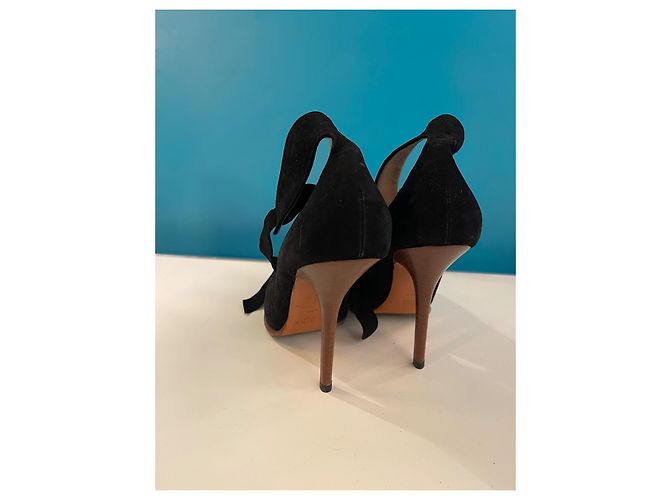 Céline Black Leather and Suede Heels with Strap - view 2