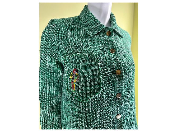 Sandro Green Tweed Blazer Jacket with Sequin Parrot - view 3