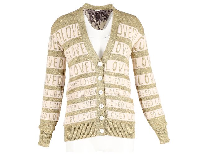Gucci Loved Oversized Lurex-Cardigan aus goldener Wolle Metallisch - Ansicht 4