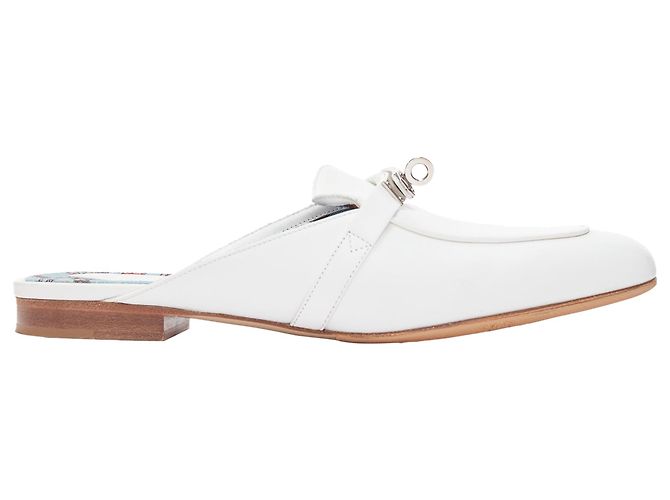 Hermès Mocassim de couro Oz Hermes com fivela Kelly prateada Branco - vista 2