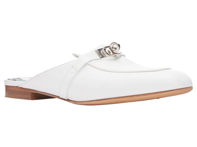 Hermès Mocassim de couro Oz Hermes com fivela Kelly prateada Branco - vista 3