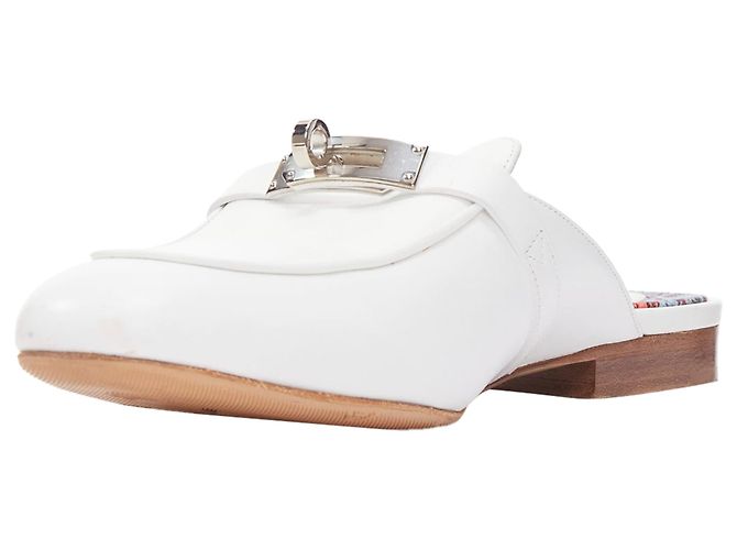 Hermès Mocassim de couro Oz Hermes com fivela Kelly prateada Branco - vista 4