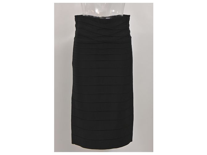 Falda lápiz de vendaje Herve Leger en rayón negro - vista 5