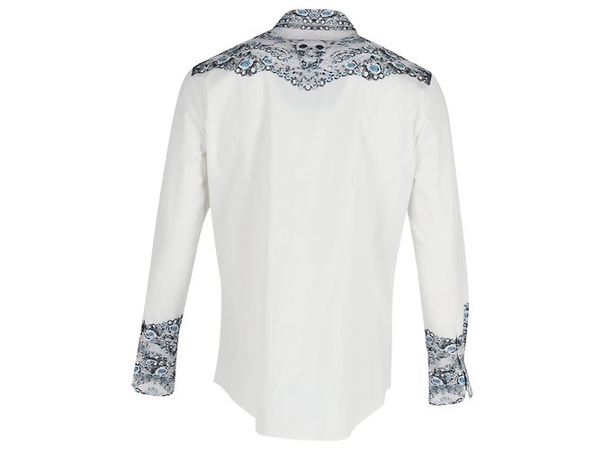 Alexander McQueen Skull Print Button Down Shirt in White Cotton - view 3