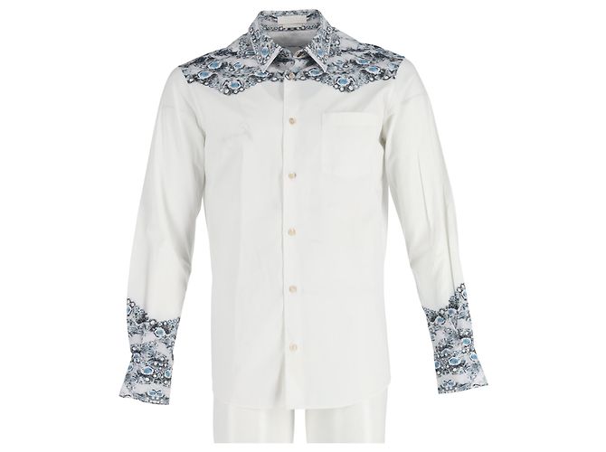 Alexander McQueen Skull Print Button Down Shirt in White Cotton - view 4