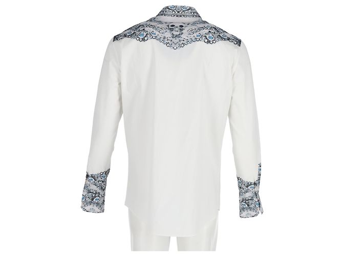 Alexander McQueen Skull Print Button Down Shirt in White Cotton - view 6