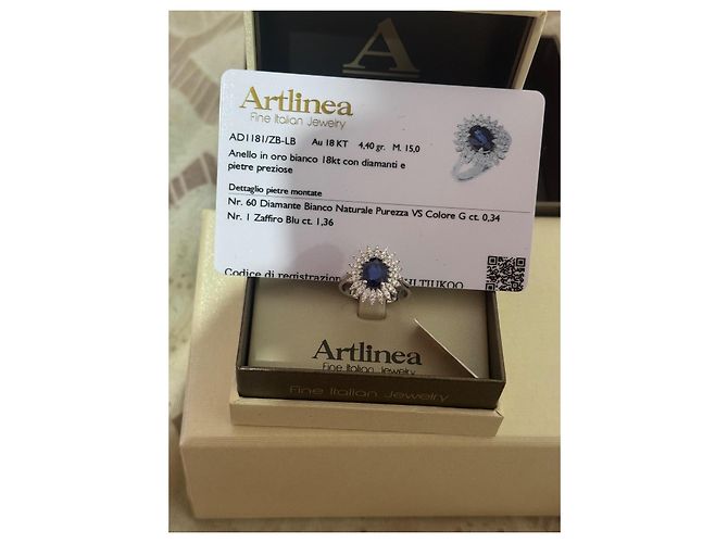 Autre Marque 18kt Weißgoldring mit Diamanten und blauer Saphirstein - Ansicht 2