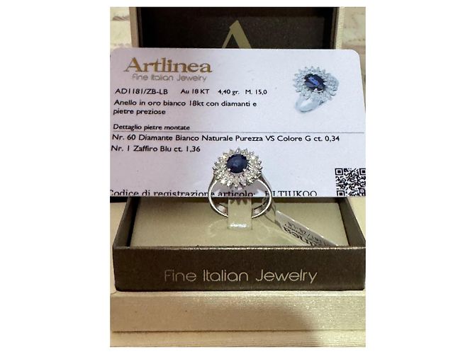 Autre Marque 18kt Weißgoldring mit Diamanten und blauer Saphirstein - Ansicht 3