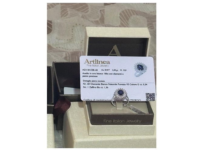 Autre Marque 18kt Weißgoldring mit Diamanten und blauer Saphirstein - Ansicht 4