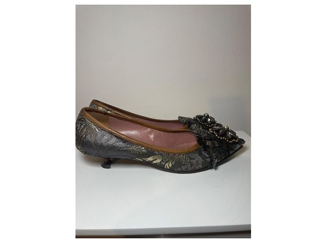 Miu Miu décolleté a punta con tacco kitten e frange Argento - vista 3