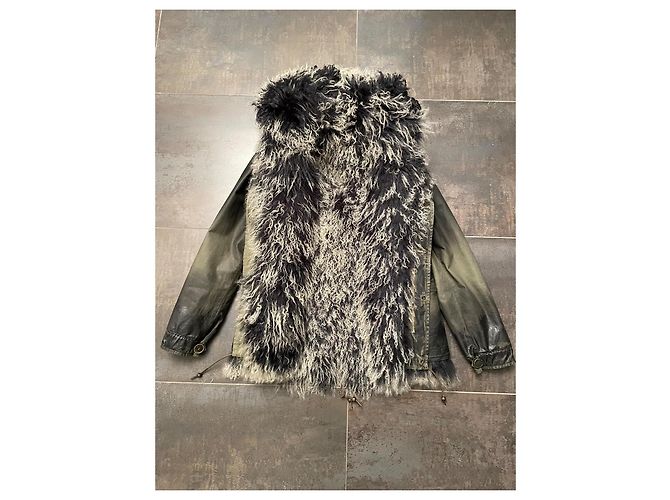 Parka Mr and Mrs Furs Caqui de Algodão com Colete de Carneiro da Mongólia - vista 3