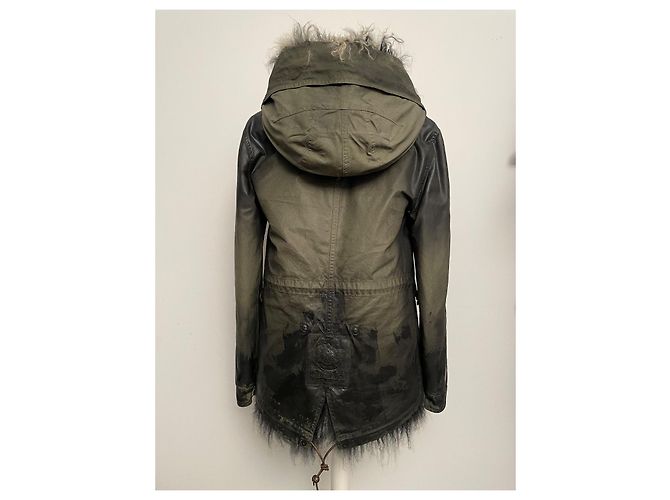 Parka Mr and Mrs Furs Caqui de Algodão com Colete de Carneiro da Mongólia - vista 8