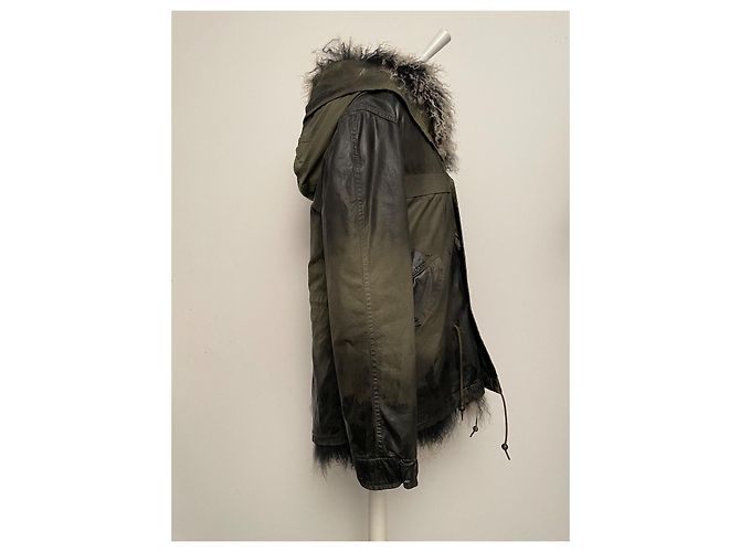 Parka Mr and Mrs Furs Caqui de Algodão com Colete de Carneiro da Mongólia - vista 9