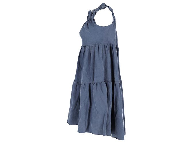 Abito mini off the shoulder in Tencel blu Ulla Johnson Olivia a strati - vista 2