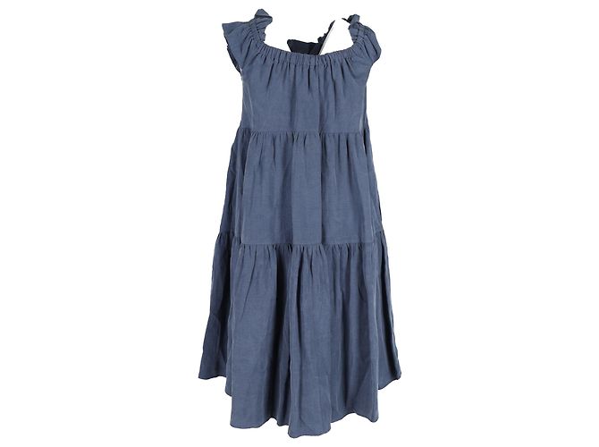 Abito mini off the shoulder in Tencel blu Ulla Johnson Olivia a strati - vista 3