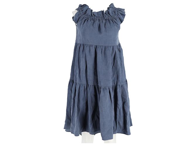 Abito mini off the shoulder in Tencel blu Ulla Johnson Olivia a strati - vista 4