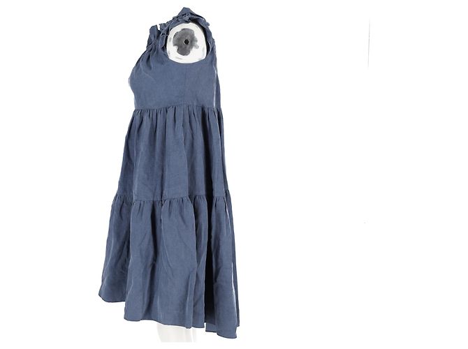 Abito mini off the shoulder in Tencel blu Ulla Johnson Olivia a strati - vista 5