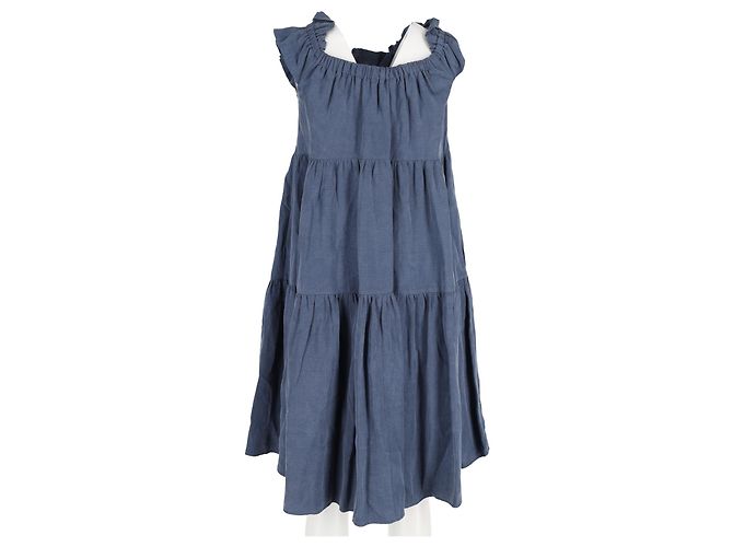 Abito mini off the shoulder in Tencel blu Ulla Johnson Olivia a strati - vista 6