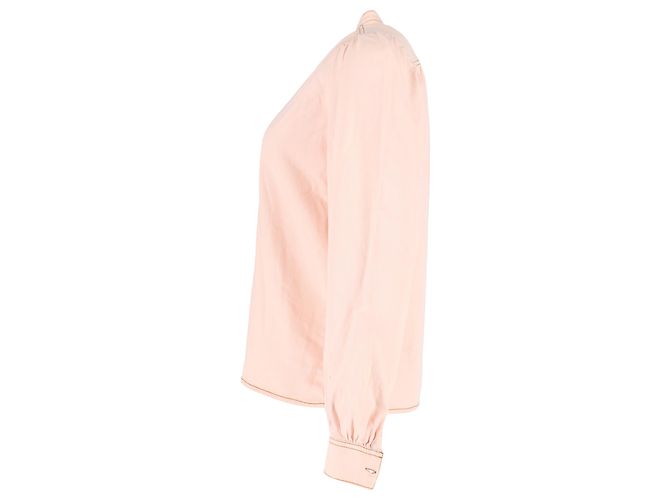 Camisa de manga larga abotonada Ganni Trinity en denim de algodón rosa pastel - vista 2