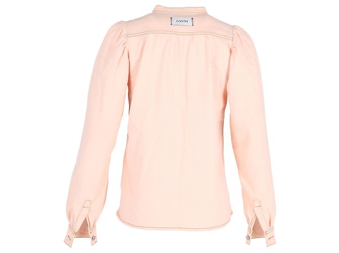 Camisa de manga larga abotonada Ganni Trinity en denim de algodón rosa pastel - vista 3