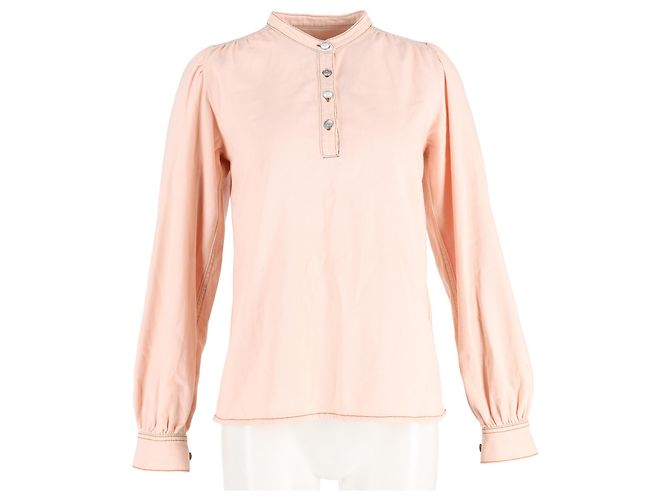 Camisa de manga larga abotonada Ganni Trinity en denim de algodón rosa pastel - vista 4