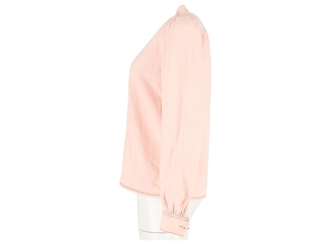 Camisa de manga larga abotonada Ganni Trinity en denim de algodón rosa pastel - vista 5