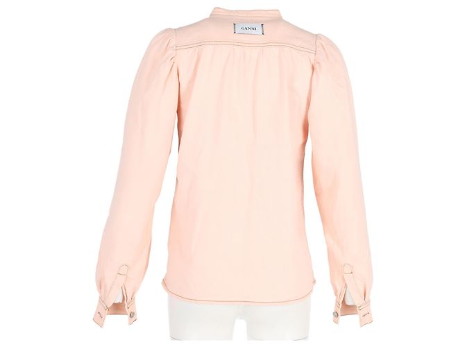 Camisa de manga larga abotonada Ganni Trinity en denim de algodón rosa pastel - vista 6