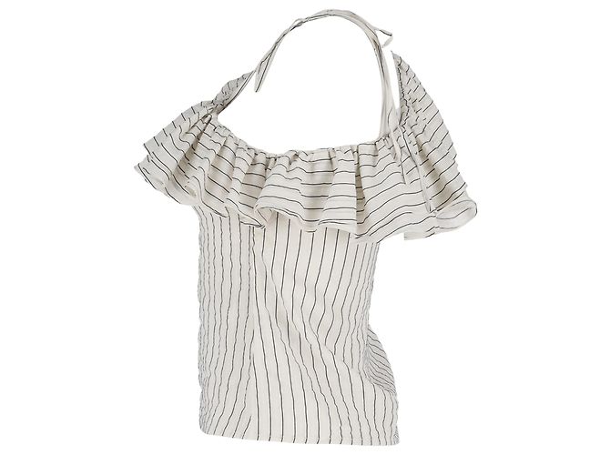 Blusa a righe con volant Ganni Wilkie in cotone e seta bianca Multicolore - vista 2