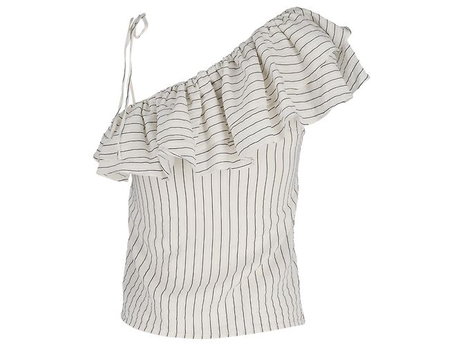Blusa a righe con volant Ganni Wilkie in cotone e seta bianca Multicolore - vista 3