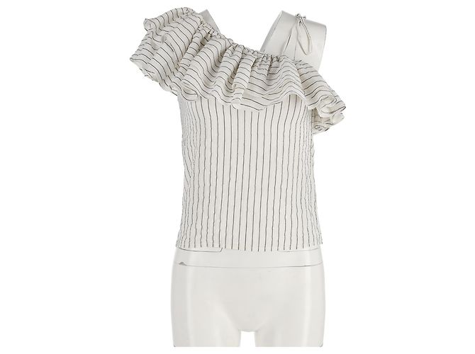 Blusa a righe con volant Ganni Wilkie in cotone e seta bianca Multicolore - vista 4