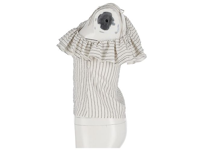 Blusa a righe con volant Ganni Wilkie in cotone e seta bianca Multicolore - vista 5