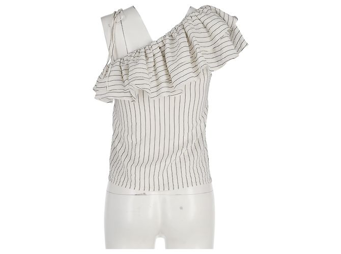 Blusa a righe con volant Ganni Wilkie in cotone e seta bianca Multicolore - vista 6