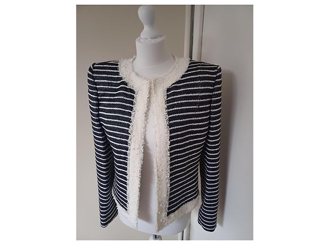 Chaqueta corta Balmain de tweed de algodón blanco a rayas - vista 2
