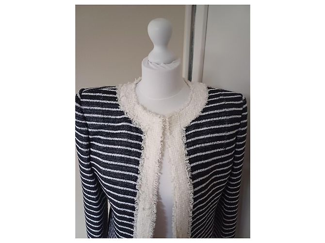 Chaqueta corta Balmain de tweed de algodón blanco a rayas - vista 3