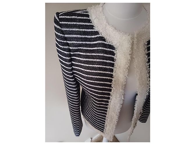 Chaqueta corta Balmain de tweed de algodón blanco a rayas - vista 4