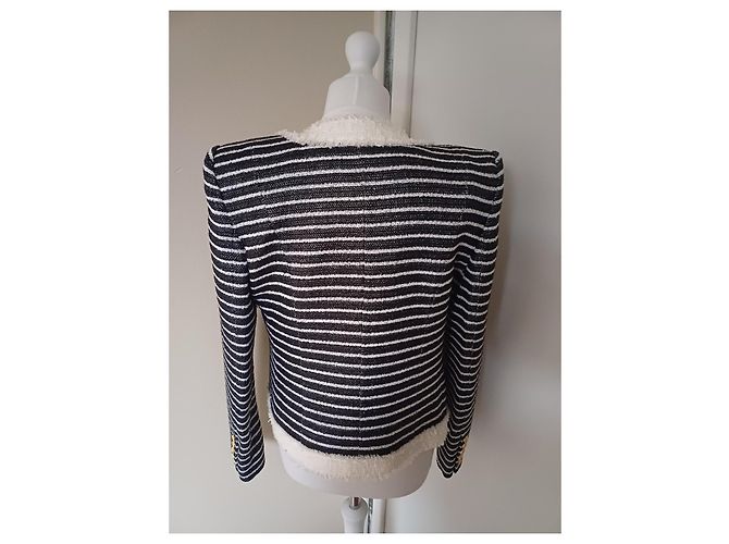 Chaqueta corta Balmain de tweed de algodón blanco a rayas - vista 5