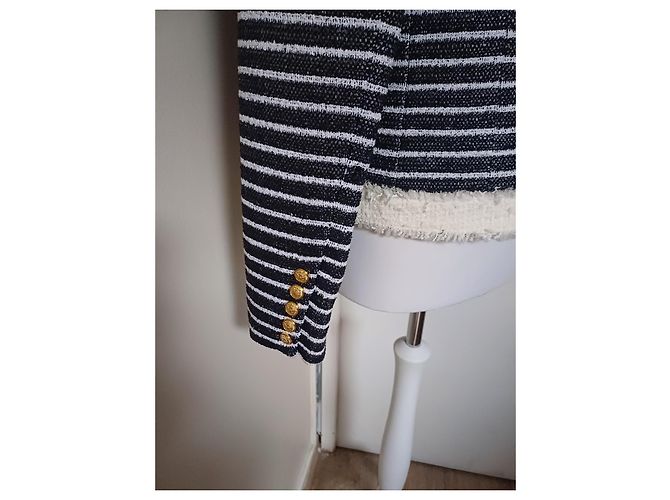 Chaqueta corta Balmain de tweed de algodón blanco a rayas - vista 6